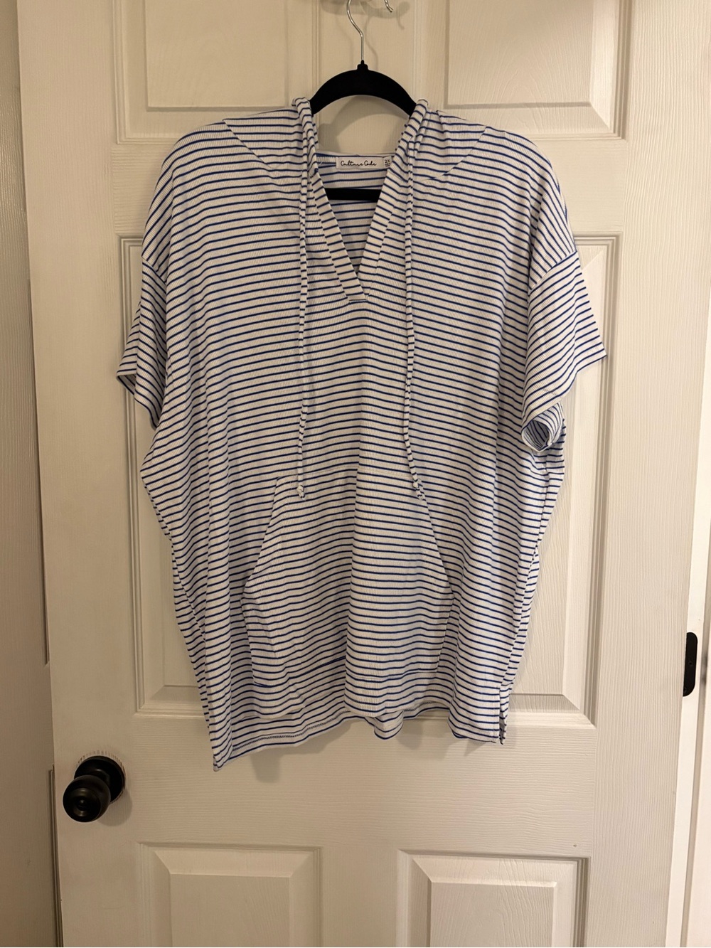 Casual Striped Hooded Shirt - White & Navy
